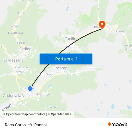 Roca Corba to Ransol map