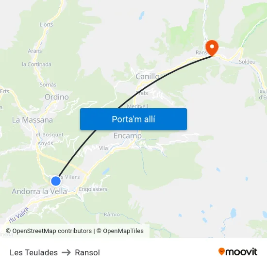 Les Teulades to Ransol map