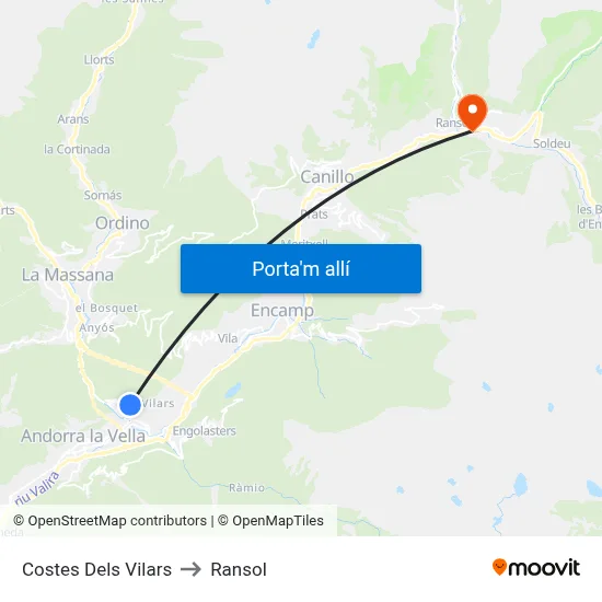 Costes Dels Vilars to Ransol map