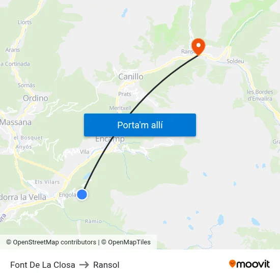 Font De La Closa to Ransol map