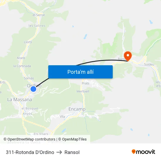 311-Rotonda D'Ordino to Ransol map