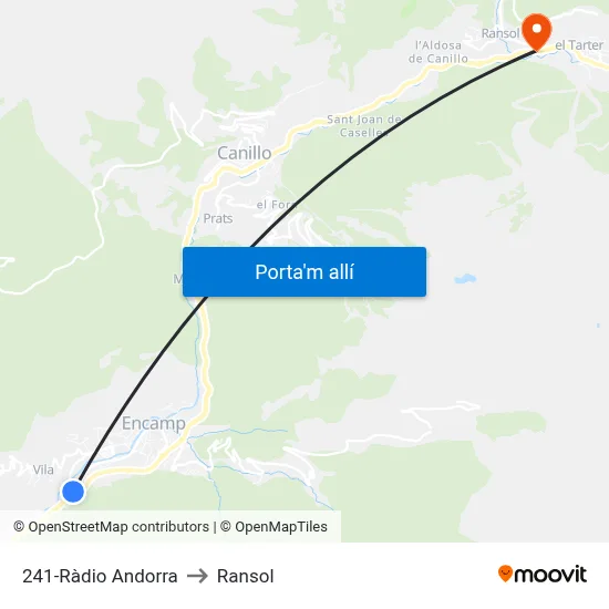 241-Ràdio Andorra to Ransol map