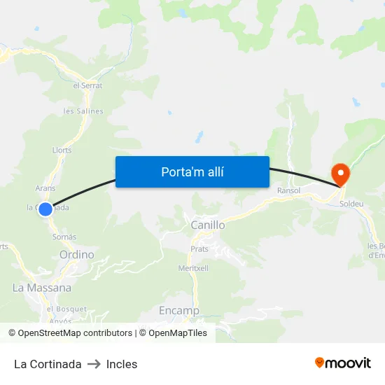 La Cortinada to Incles map