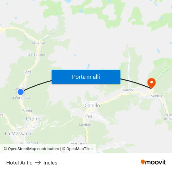 Hotel Antic to Incles map