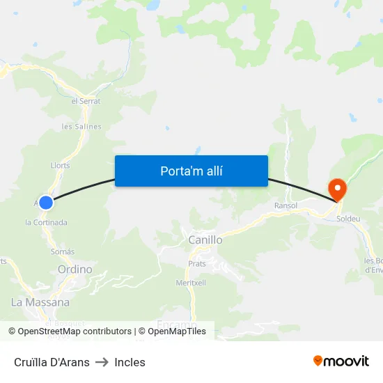 Cruïlla D'Arans to Incles map