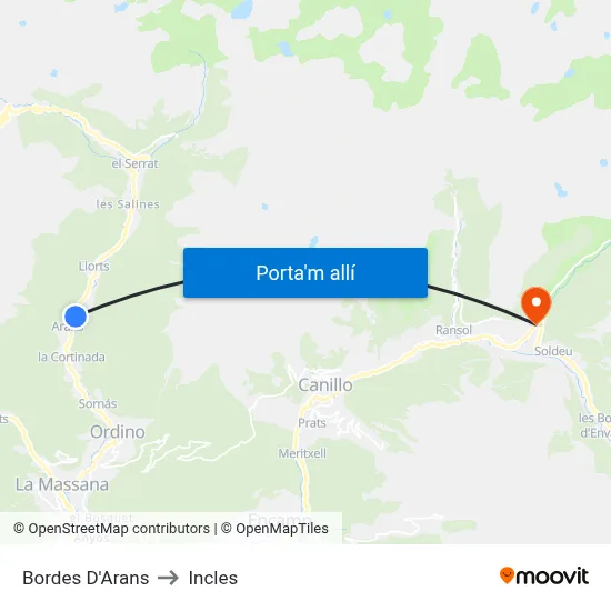 Bordes D'Arans to Incles map