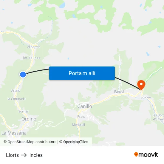 Llorts to Incles map