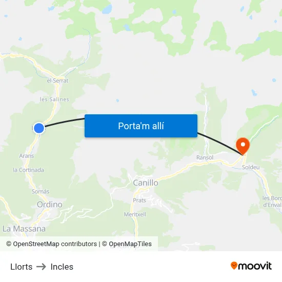 Llorts to Incles map