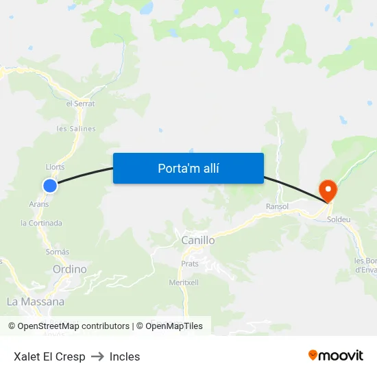 Xalet El Cresp to Incles map