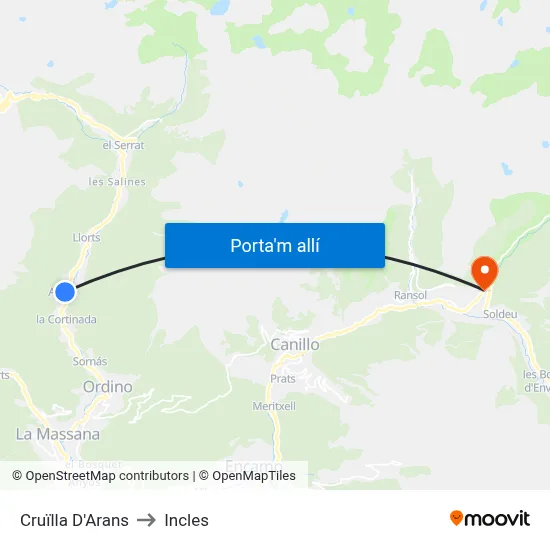 Cruïlla D'Arans to Incles map
