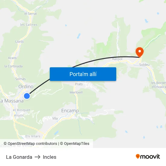 La Gonarda to Incles map