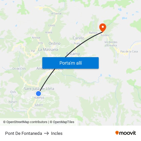 Pont De Fontaneda to Incles map