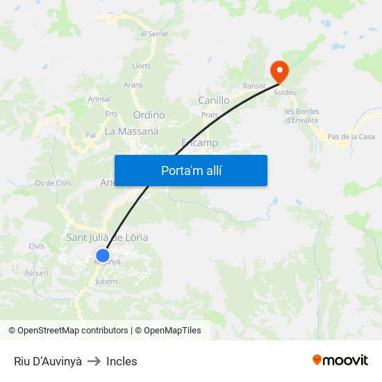 Riu D’Auvinyà to Incles map