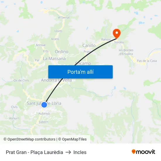 Prat Gran - Plaça Laurèdia to Incles map
