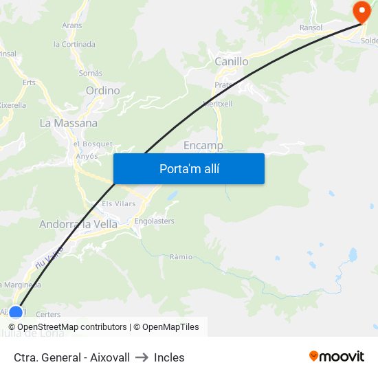 Ctra. General - Aixovall to Incles map