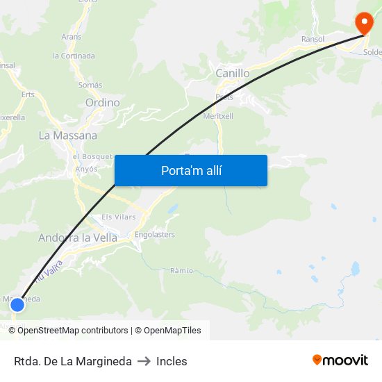 Rtda. De La Margineda to Incles map