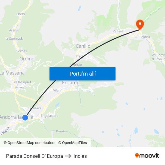 Parada Consell D’ Europa to Incles map