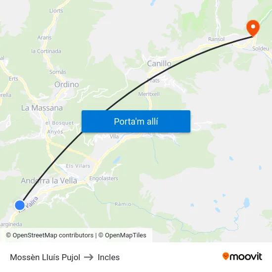 Mossèn Lluís Pujol to Incles map