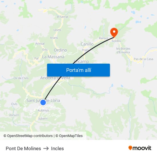 Pont De Molines to Incles map