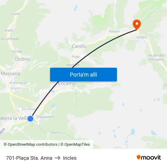 701-Plaça Sta. Anna to Incles map