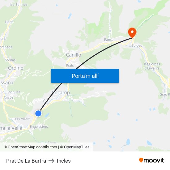 Prat De La Bartra to Incles map