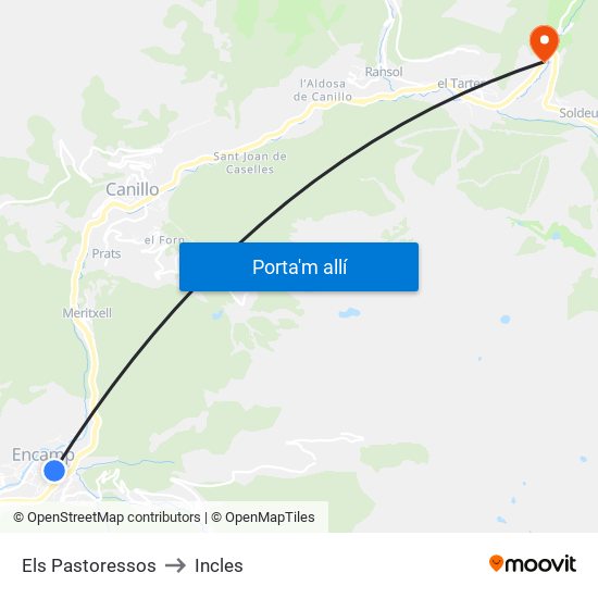 Els Pastoressos to Incles map