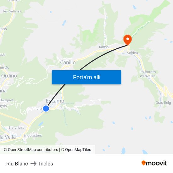 Riu Blanc to Incles map