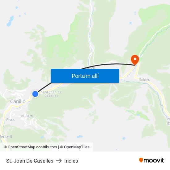 St. Joan De Caselles to Incles map