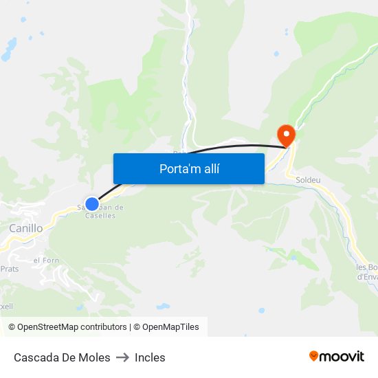Cascada De Moles to Incles map