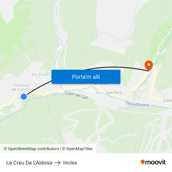 131-La Creu De L'Aldosa to Incles map