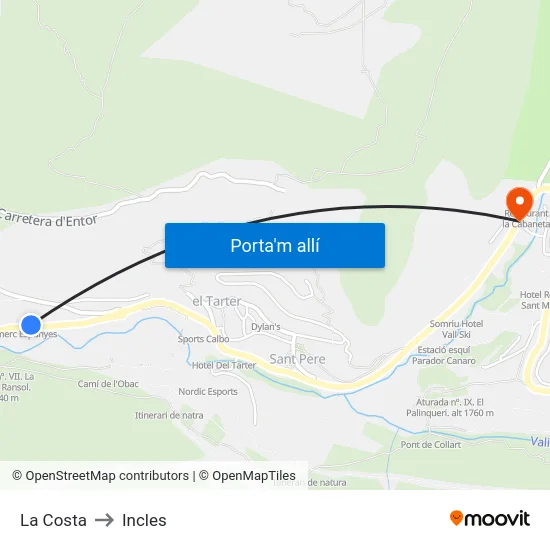 144-La Costa to Incles map