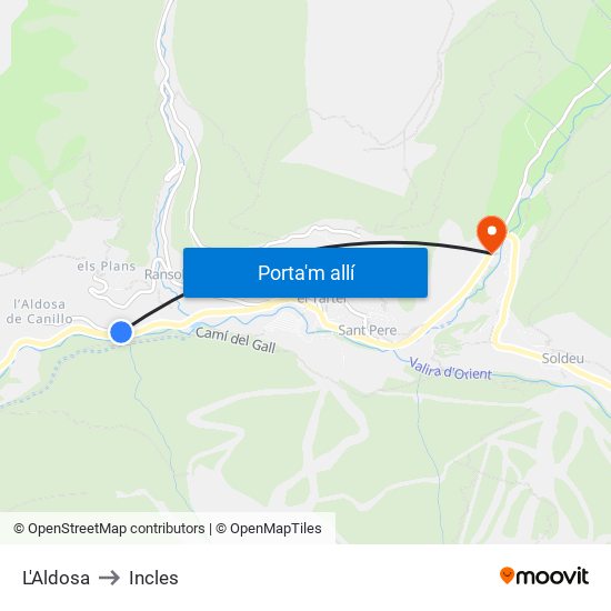 L'Aldosa to Incles map