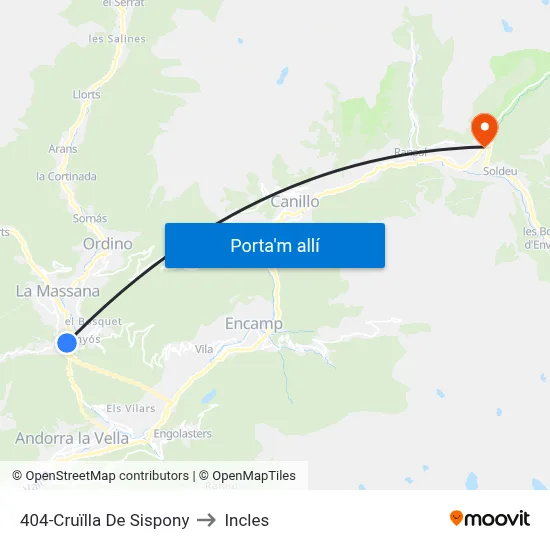404-Cruïlla De Sispony to Incles map
