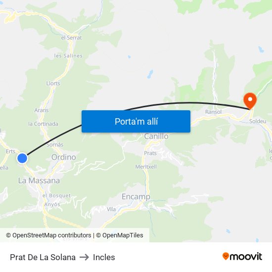 Prat De La Solana to Incles map