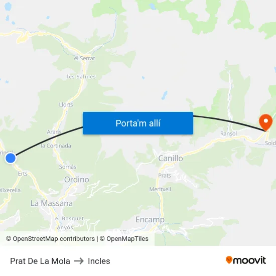 Prat De La Mola to Incles map