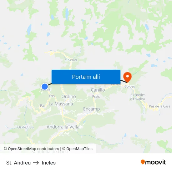 St. Andreu to Incles map