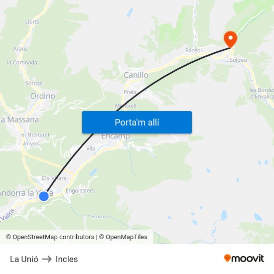 La Unió to Incles map