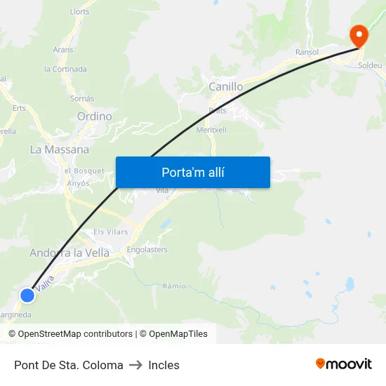 Pont De Sta. Coloma to Incles map