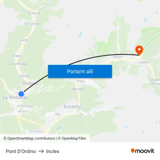 Pont D'Ordino to Incles map