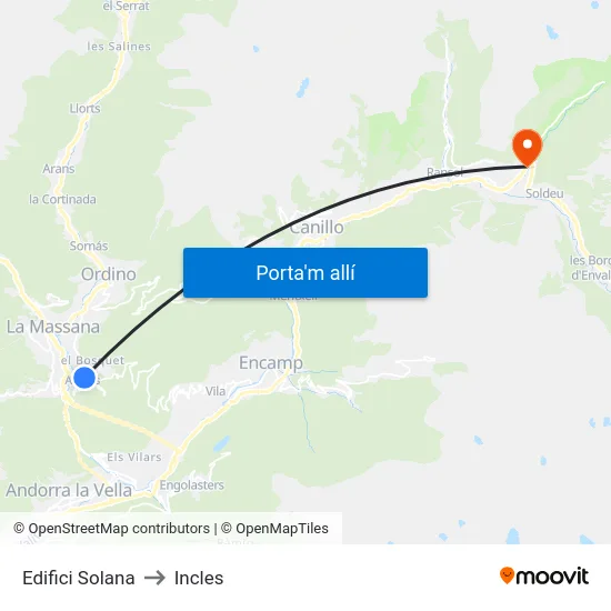 Edifici Solana to Incles map