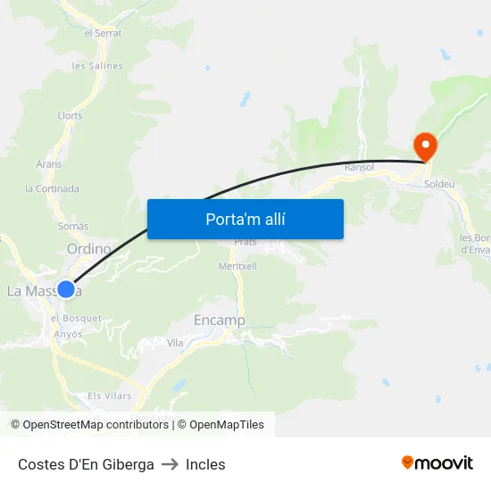 Costes D'En Giberga to Incles map