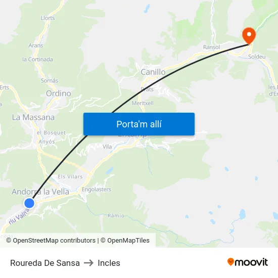Roureda De Sansa to Incles map