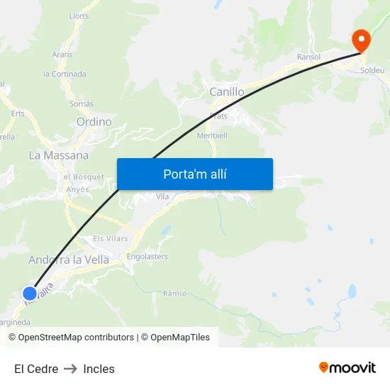 El Cedre to Incles map