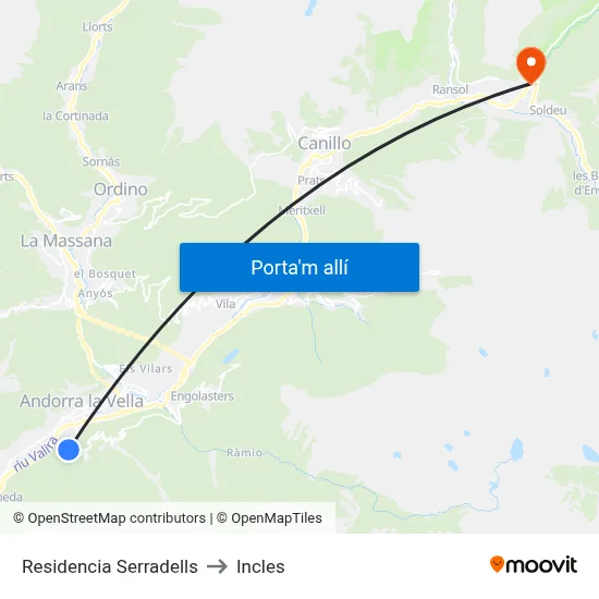 Residencia Serradells to Incles map