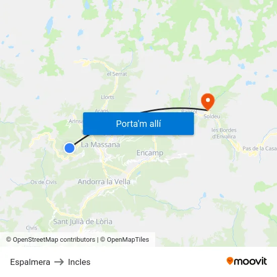 Espalmera to Incles map
