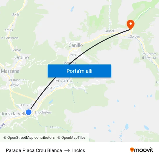 Parada Plaça Creu Blanca to Incles map