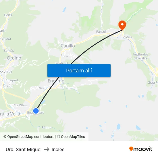 Urb. Sant Miquel to Incles map