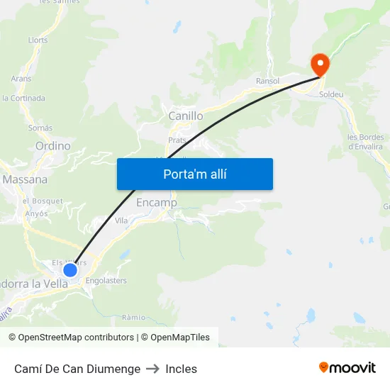Camí De Can Diumenge to Incles map