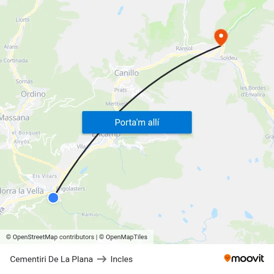 Cementiri De La Plana to Incles map