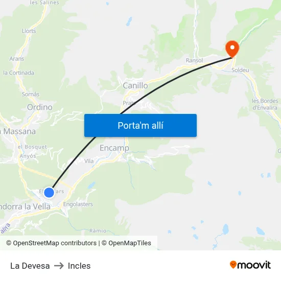 La Devesa to Incles map
